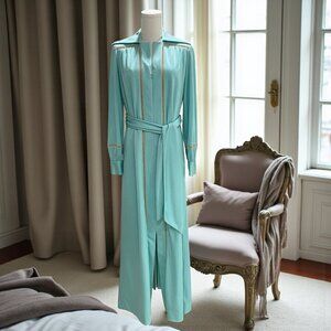 Vintage Eva Gabor Estevez Maxi Dress Aqua Blue Size‎ 12 Long Sleeve Boho Resort